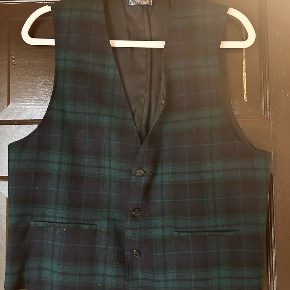 Pendleton Black Lined Wool Vest with Blue & Gold Label